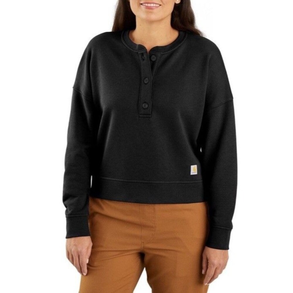 Carhartt 2X (20-22) Henley Black Loose Fit Midweight Terry Sweatshirt 106182